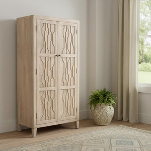 HomeRoots 72" Ivory Distressed Solid Wood Accent Cabinet - Stylish Storage for Dining & Living Spaces 620847