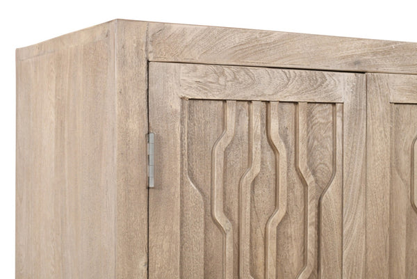 HomeRoots 72" Ivory Distressed Solid Wood Accent Cabinet - Stylish Storage for Dining & Living Spaces 620847