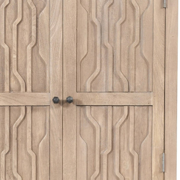 HomeRoots 72" Ivory Distressed Solid Wood Accent Cabinet - Stylish Storage for Dining & Living Spaces 620847