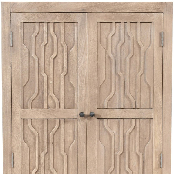 HomeRoots 72" Ivory Distressed Solid Wood Accent Cabinet - Stylish Storage for Dining & Living Spaces 620847