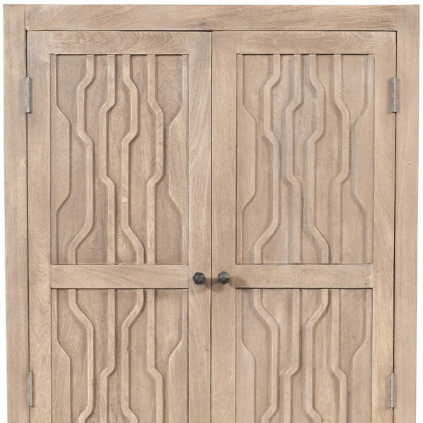 HomeRoots 72" Ivory Distressed Solid Wood Accent Cabinet - Stylish Storage for Dining & Living Spaces 620847