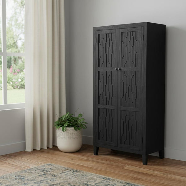 HomeRoots 36" Graphite Distressed Solid Wood Accent Cabinet with Two Doors for Stylish Storage Solutions 620848