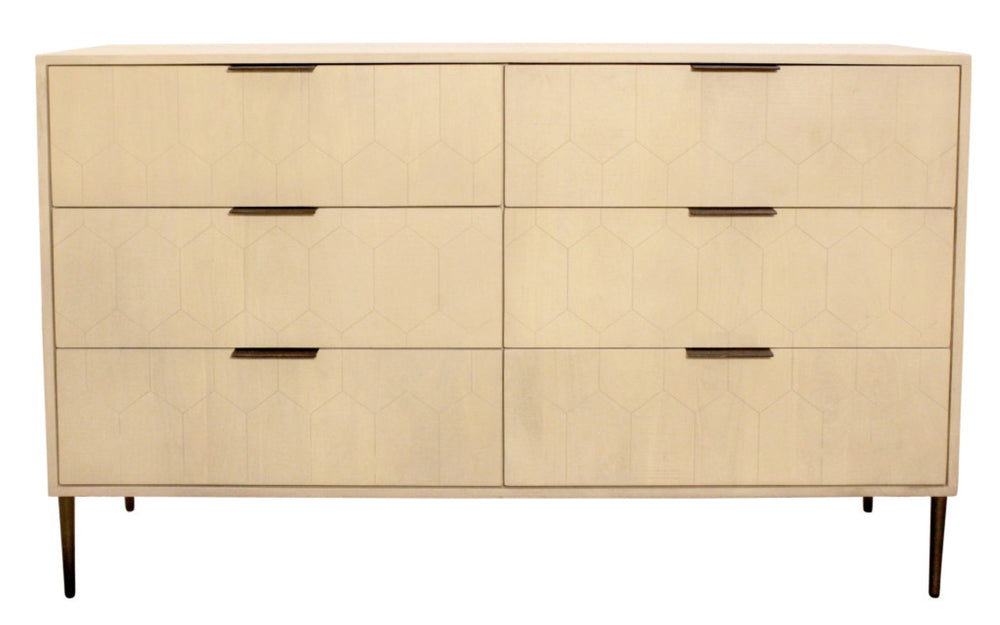 HomeRoots 56" Natural Solid Wood Six Drawer Dresser - Timeless Style, Ample Storage, and Modern Metal Accents 620849