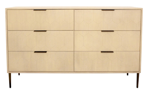 HomeRoots 56" Natural Solid Wood Six Drawer Dresser - Timeless Style, Ample Storage, and Modern Metal Accents 620849