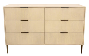 HomeRoots 56" Natural Solid Wood Six Drawer Dresser - Timeless Style, Ample Storage, and Modern Metal Accents 620849
