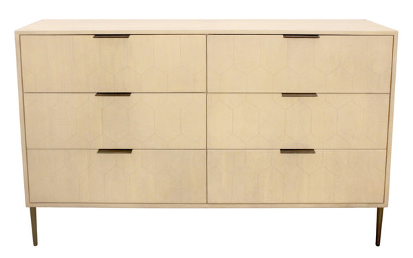 HomeRoots 56" Natural Solid Wood Six Drawer Dresser - Timeless Style, Ample Storage, and Modern Metal Accents 620849