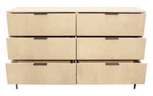 HomeRoots 56" Natural Solid Wood Six Drawer Dresser - Timeless Style, Ample Storage, and Modern Metal Accents 620849