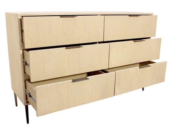 HomeRoots 56" Natural Solid Wood Six Drawer Dresser - Timeless Style, Ample Storage, and Modern Metal Accents 620849