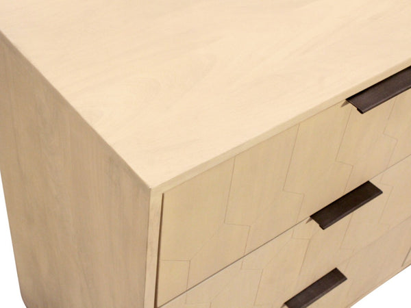 HomeRoots 56" Natural Solid Wood Six Drawer Dresser - Timeless Style, Ample Storage, and Modern Metal Accents 620849