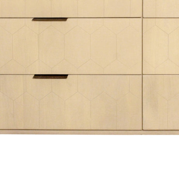 HomeRoots 56" Natural Solid Wood Six Drawer Dresser - Timeless Style, Ample Storage, and Modern Metal Accents 620849