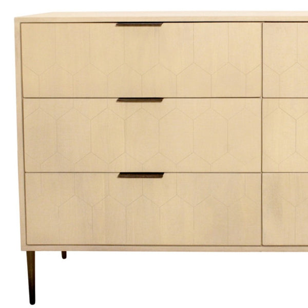 HomeRoots 56" Natural Solid Wood Six Drawer Dresser - Timeless Style, Ample Storage, and Modern Metal Accents 620849