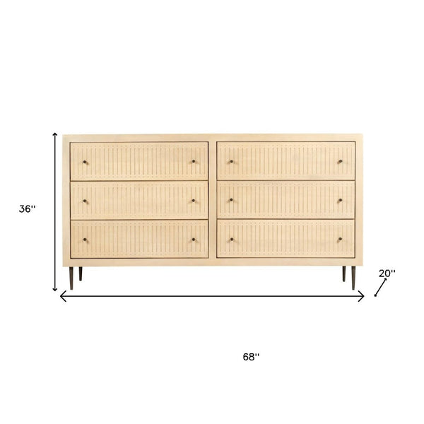 HomeRoots 68" Solid Mango Wood Dresser with 6 Drawers - Stylish Storage Solution for Every Bedroom Décor 620850