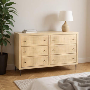 HomeRoots 68" Solid Mango Wood Dresser with 6 Drawers - Stylish Storage Solution for Every Bedroom Décor 620850