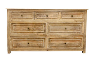 HomeRoots 68" Solid Mango Wood Seven Drawer Dresser - Spacious Storage, Modern Metal Handles & Natural Finish 620851