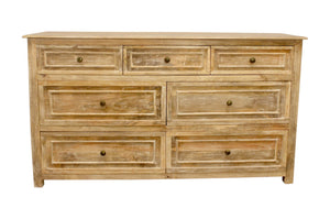 HomeRoots 68" Solid Mango Wood Seven Drawer Dresser - Spacious Storage, Modern Metal Handles & Natural Finish 620851
