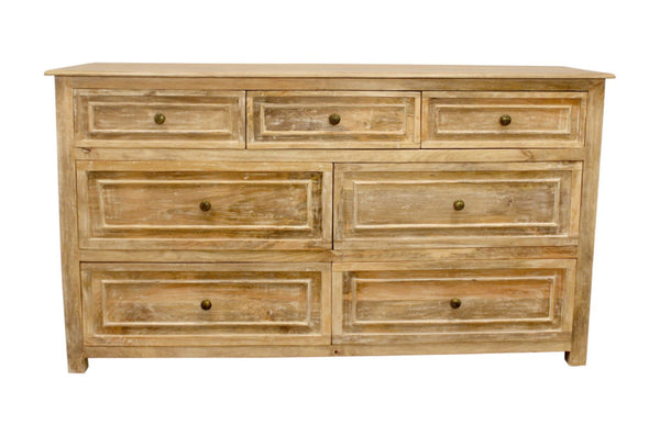 HomeRoots 68" Solid Mango Wood Seven Drawer Dresser - Spacious Storage, Modern Metal Handles & Natural Finish 620851
