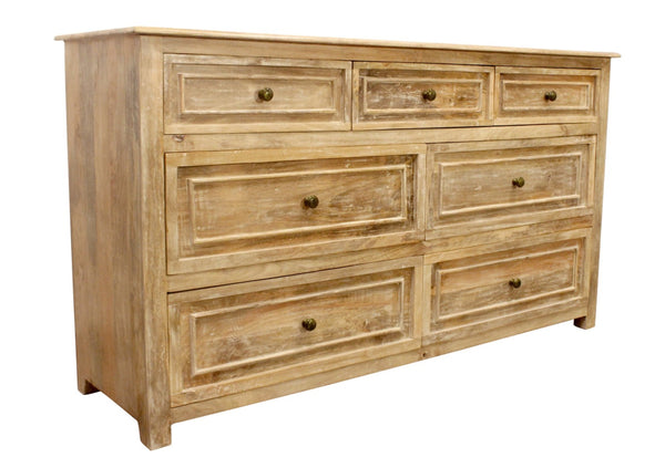 HomeRoots 68" Solid Mango Wood Seven Drawer Dresser - Spacious Storage, Modern Metal Handles & Natural Finish 620851