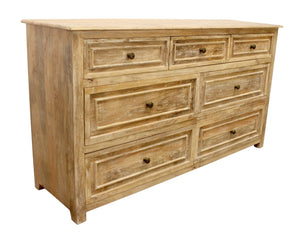 HomeRoots 68" Solid Mango Wood Seven Drawer Dresser - Spacious Storage, Modern Metal Handles & Natural Finish 620851