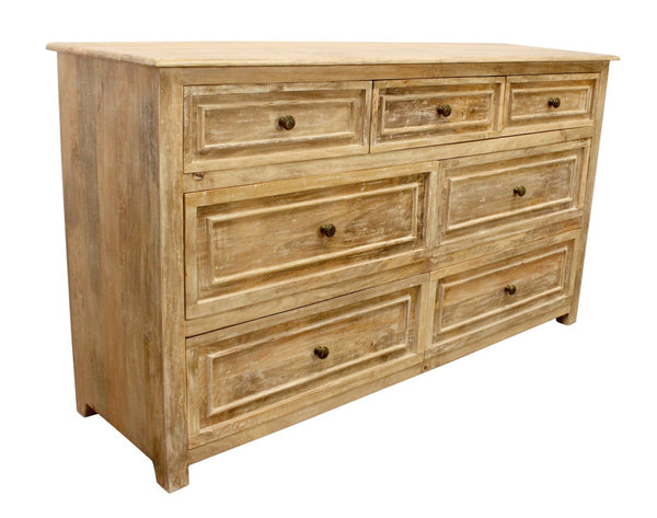 HomeRoots 68" Solid Mango Wood Seven Drawer Dresser - Spacious Storage, Modern Metal Handles & Natural Finish 620851