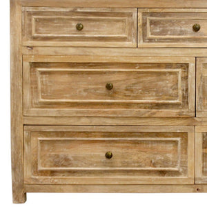 HomeRoots 68" Solid Mango Wood Seven Drawer Dresser - Spacious Storage, Modern Metal Handles & Natural Finish 620851