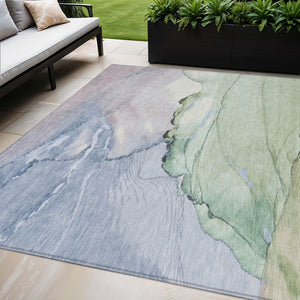 HomeRoots 5' X 8' Artichoke Green & Lavender Abstract Area Rug – Stylish, Washable, Indoor/Outdoor, Durable Design 620853