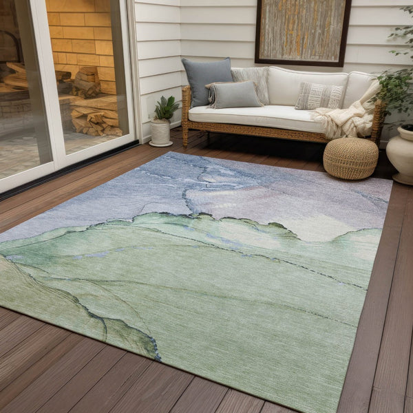 HomeRoots 5' X 8' Artichoke Green & Lavender Abstract Area Rug – Stylish, Washable, Indoor/Outdoor, Durable Design 620853