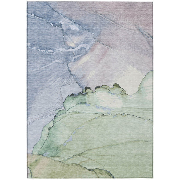 HomeRoots 5' X 8' Artichoke Green & Lavender Abstract Area Rug – Stylish, Washable, Indoor/Outdoor, Durable Design 620853