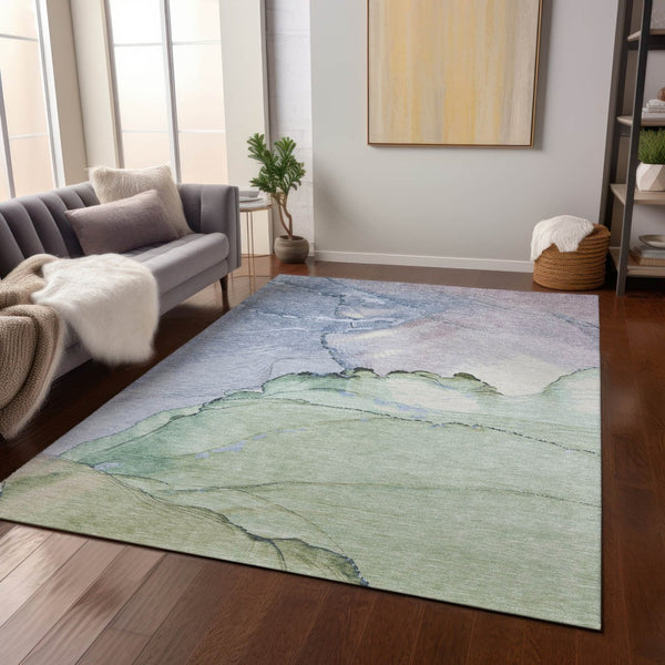HomeRoots 5' X 8' Artichoke Green & Lavender Abstract Area Rug – Stylish, Washable, Indoor/Outdoor, Durable Design 620853