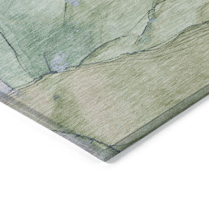 HomeRoots 8' Round Abstract Rug in Artichoke Green & Lavender - Washable, Durable, Indoor/Outdoor Style! 620854