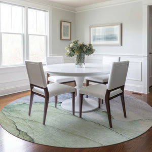 HomeRoots 8' Round Abstract Rug in Artichoke Green & Lavender - Washable, Durable, Indoor/Outdoor Style! 620854