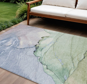 HomeRoots 10' X 14' Abstract Artichoke Green & Lavender Washable Area Rug - Indoor/Outdoor, Stain Resistant, Stylish! 620857