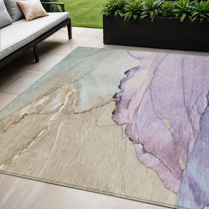 HomeRoots 5' X 8' Abstract Lavender and Beige Area Rug – Versatile, Washable Design for Indoor & Outdoor Use 620859