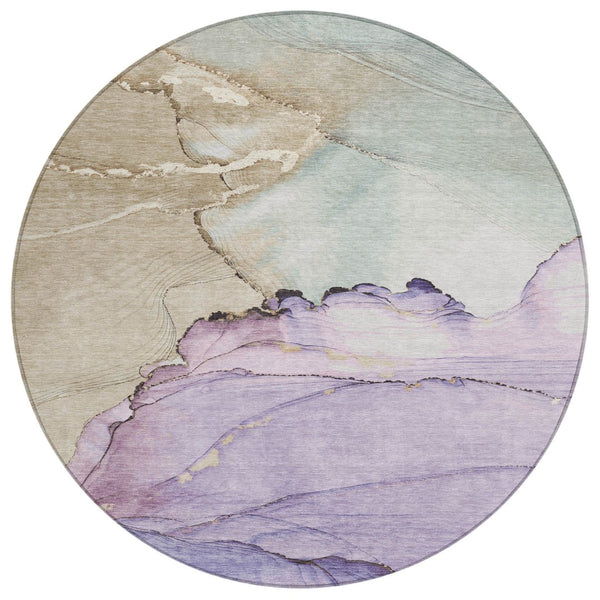 HomeRoots 8' Lavender and Beige Round Abstract Rug - Washable, Durable, Ideal for Indoor/Outdoor Spaces! 620860
