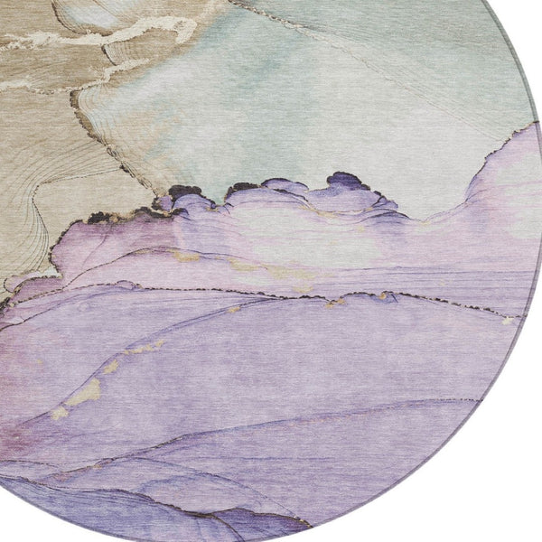 HomeRoots 8' Lavender and Beige Round Abstract Rug - Washable, Durable, Ideal for Indoor/Outdoor Spaces! 620860