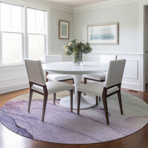HomeRoots 8' Lavender and Beige Round Abstract Rug - Washable, Durable, Ideal for Indoor/Outdoor Spaces! 620860