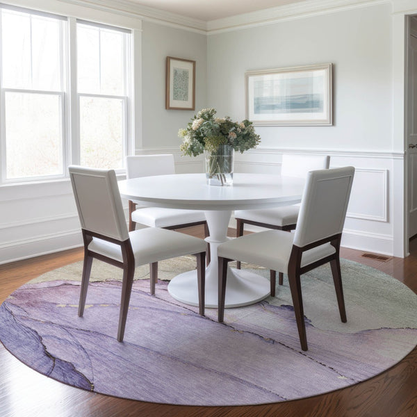 HomeRoots 8' Lavender and Beige Round Abstract Rug - Washable, Durable, Ideal for Indoor/Outdoor Spaces! 620860