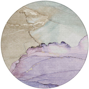 HomeRoots 8' Lavender and Beige Round Abstract Rug - Washable, Durable, Ideal for Indoor/Outdoor Spaces! 620860