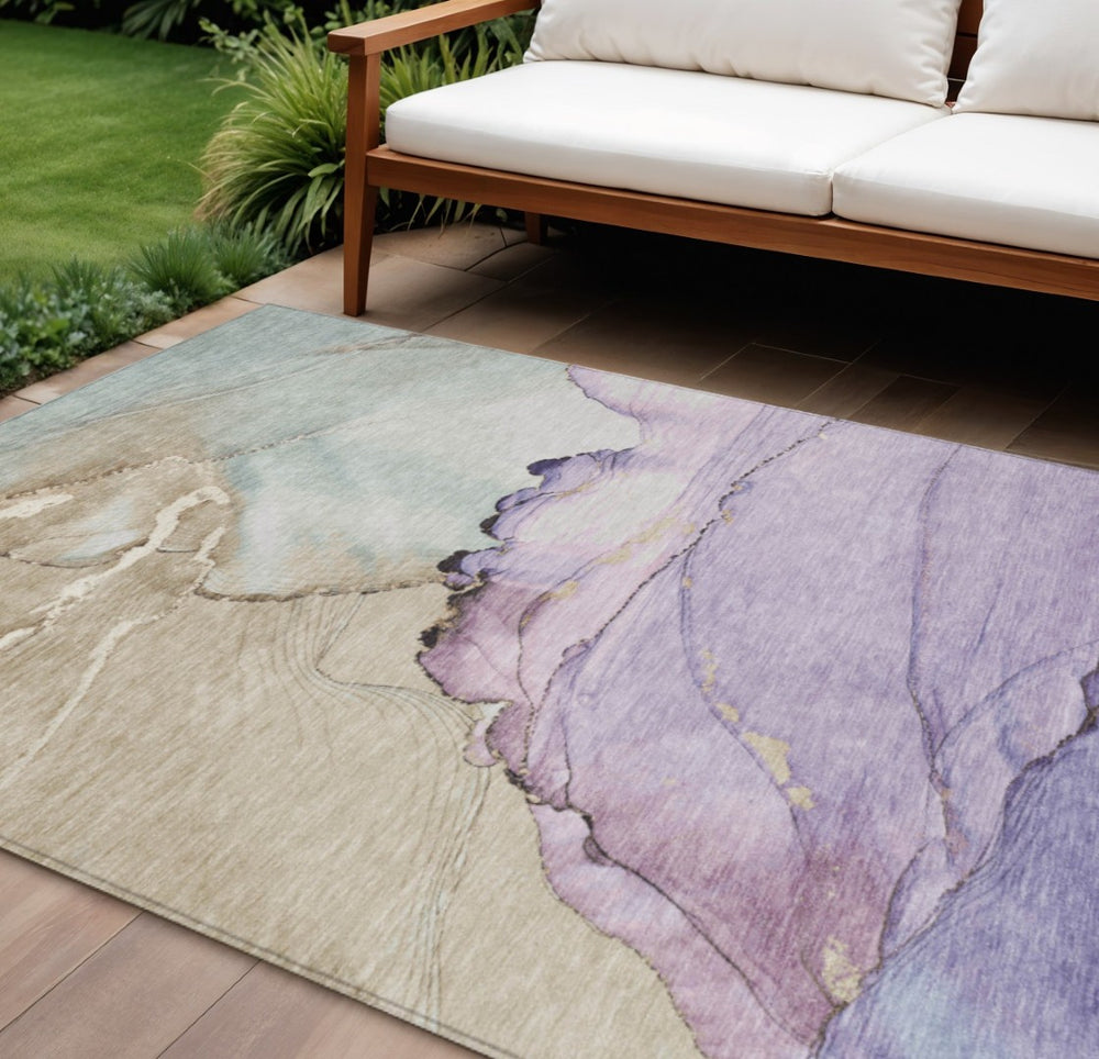 HomeRoots 8' X 10' Abstract Lavender And Beige Washable Area Rug – Durable, Stylish, Indoor/Outdoor Use! 620861