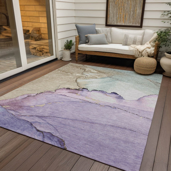 HomeRoots 8' X 10' Abstract Lavender And Beige Washable Area Rug – Durable, Stylish, Indoor/Outdoor Use! 620861