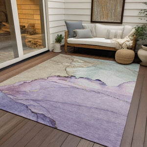 HomeRoots 10' X 14' Abstract Lavender and Beige Area Rug - Durable, Washable for Indoor & Outdoor Use 620863