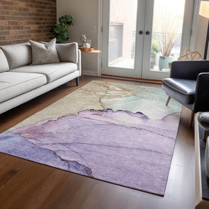 HomeRoots 10' X 14' Abstract Lavender and Beige Area Rug - Durable, Washable for Indoor & Outdoor Use 620863