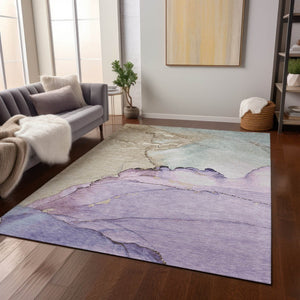 HomeRoots 10' X 14' Abstract Lavender and Beige Area Rug - Durable, Washable for Indoor & Outdoor Use 620863