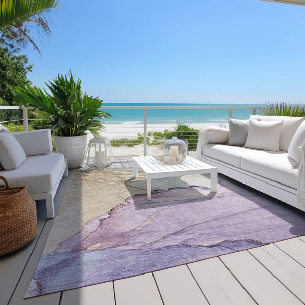 HomeRoots 10' X 14' Abstract Lavender and Beige Area Rug - Durable, Washable for Indoor & Outdoor Use 620863