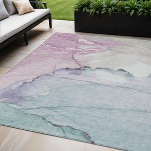 HomeRoots 5' Premium Pale Aqua and Lavender Abstract Washable Area Rug - Durable for Indoor and Outdoor Use! 620865