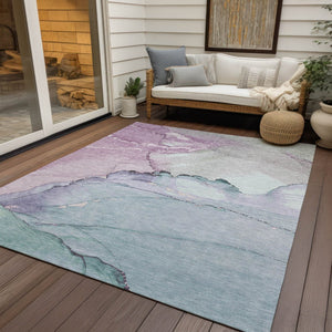 HomeRoots 5' Premium Pale Aqua and Lavender Abstract Washable Area Rug - Durable for Indoor and Outdoor Use! 620865