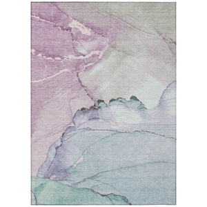 HomeRoots 5' Premium Pale Aqua and Lavender Abstract Washable Area Rug - Durable for Indoor and Outdoor Use! 620865
