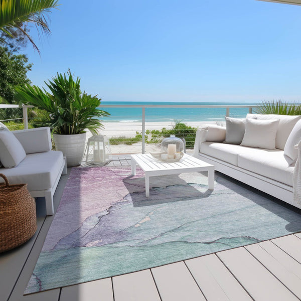 HomeRoots 5' Premium Pale Aqua and Lavender Abstract Washable Area Rug - Durable for Indoor and Outdoor Use! 620865