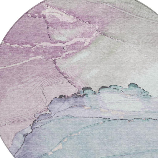HomeRoots 8' Pale Aqua & Lavender Round Area Rug – Modern, Washable, Durable, Stain-Resistant for Indoor/Outdoor Use 620866