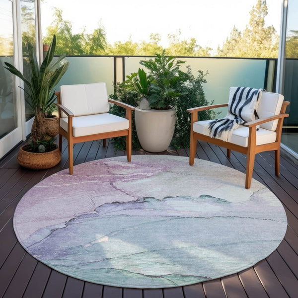 HomeRoots 8' Pale Aqua & Lavender Round Area Rug – Modern, Washable, Durable, Stain-Resistant for Indoor/Outdoor Use 620866