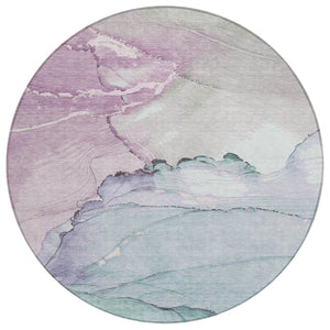 HomeRoots 8' Pale Aqua & Lavender Round Area Rug – Modern, Washable, Durable, Stain-Resistant for Indoor/Outdoor Use 620866